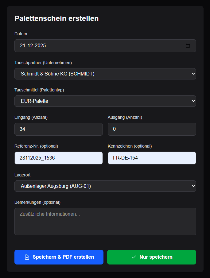 Paletti Palettenschein - Digitale Erfassung mit Unterschrift